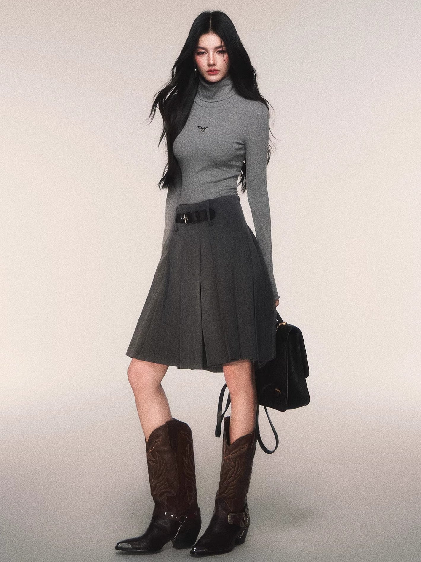 Ribbed Turtleneck Slim-Fit Knit T-Shirt