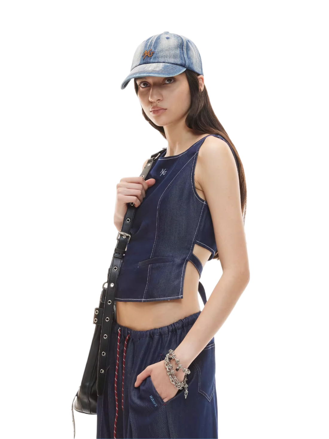 Open-Back Cinched Lyocell Denim Vest