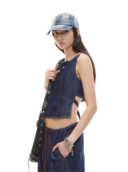Open-Back Cinched Lyocell Denim Vest
