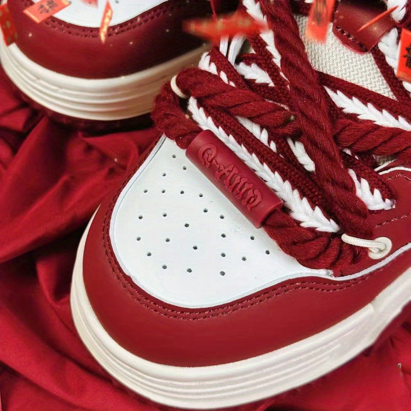 Burgundy Low-Top Casual Sneakers