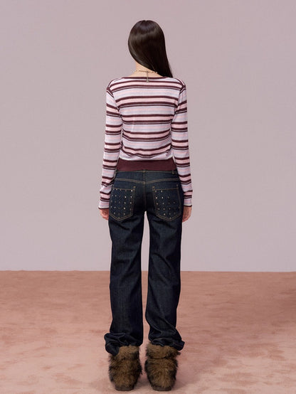 Contrast Striped Wool-Blend Knit Cardigan