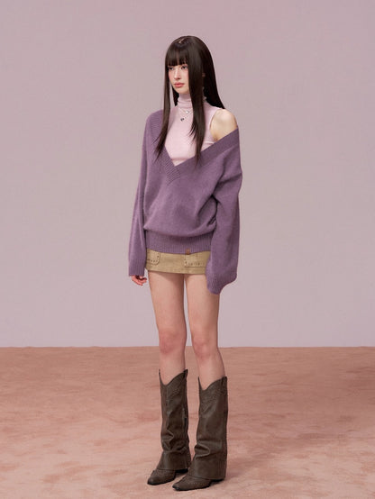 Wool Deep V-Neck Oversized Sweater