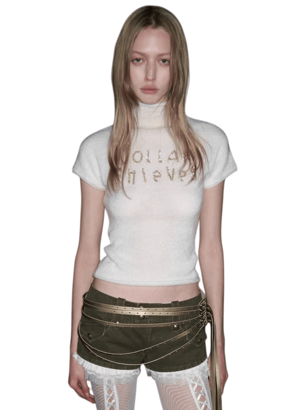 Sequin-Embroidered Mock-Neck Knit Turtleneck