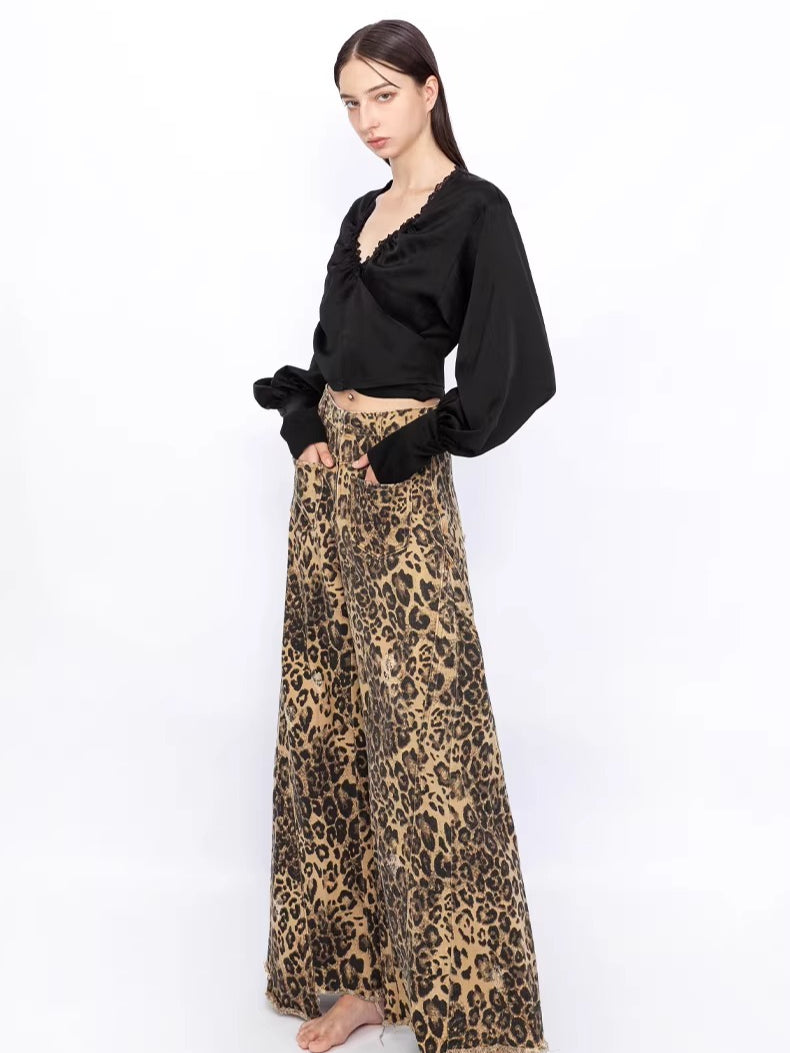 Deconstructed Wide-Leg Denim Jeans