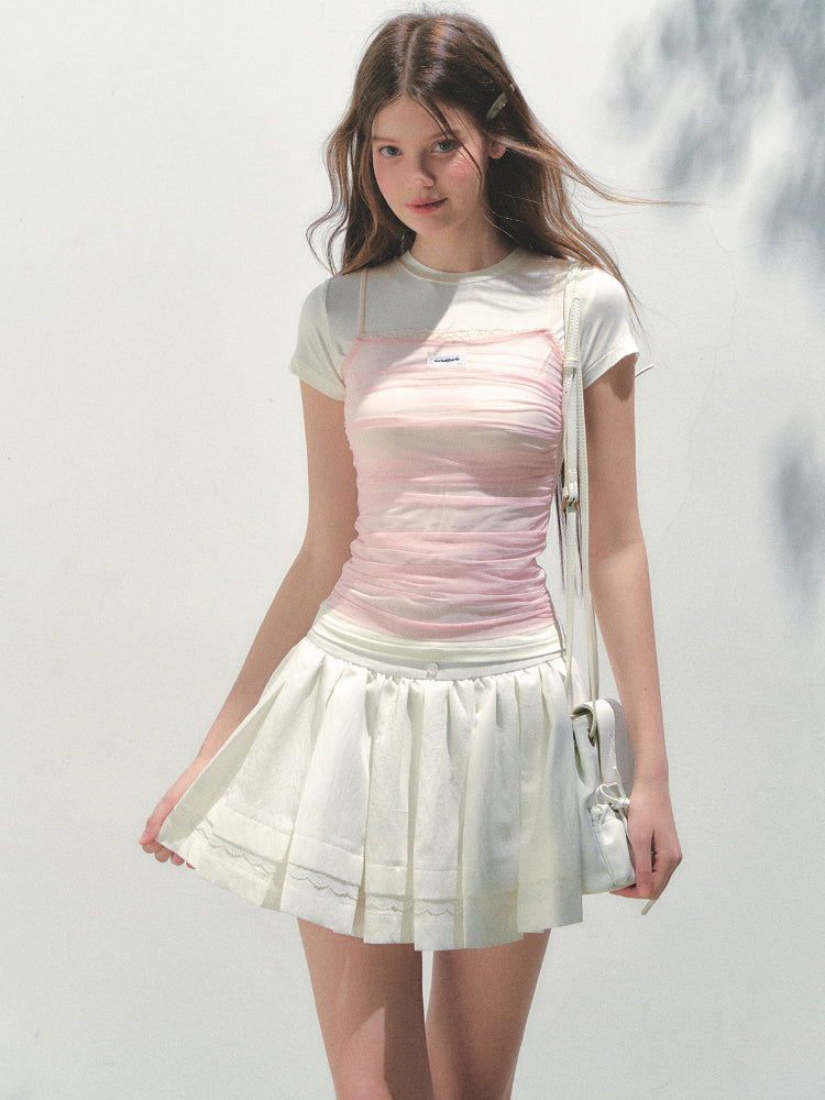 SUNSET PARK Lyocell Pleated Lace Mini Skirt – view 2