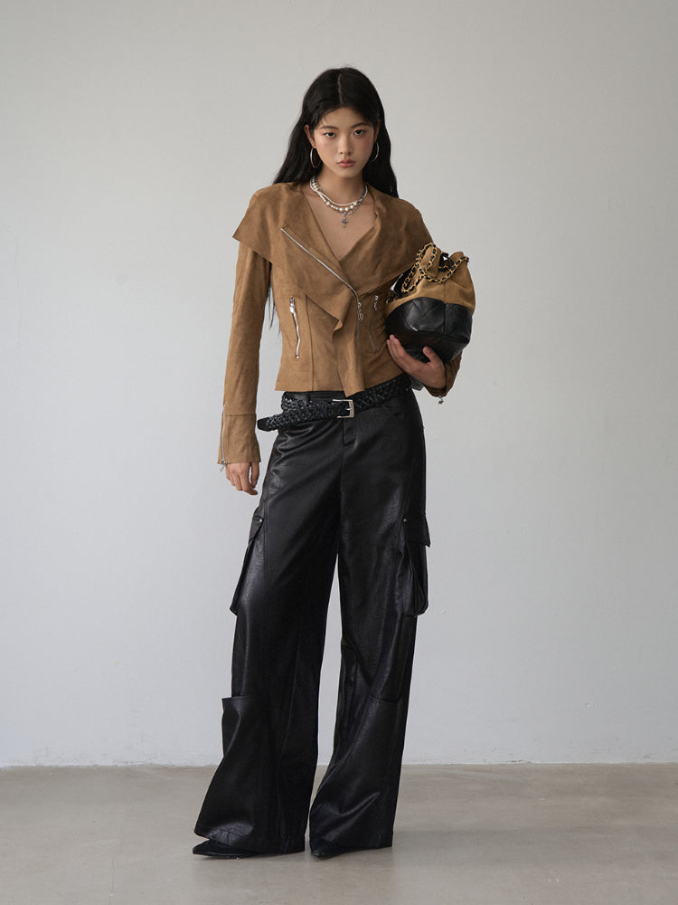 Large Collar Short Suede Jacket - CHINASQUAD
