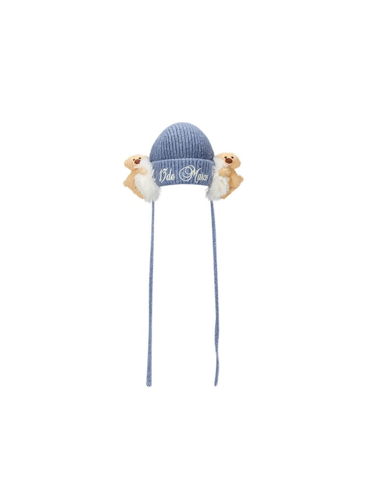 Blue &amp; Gray Bear Earmuff Beanie