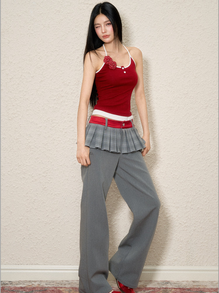 Two-Tone Low Waist Trousers