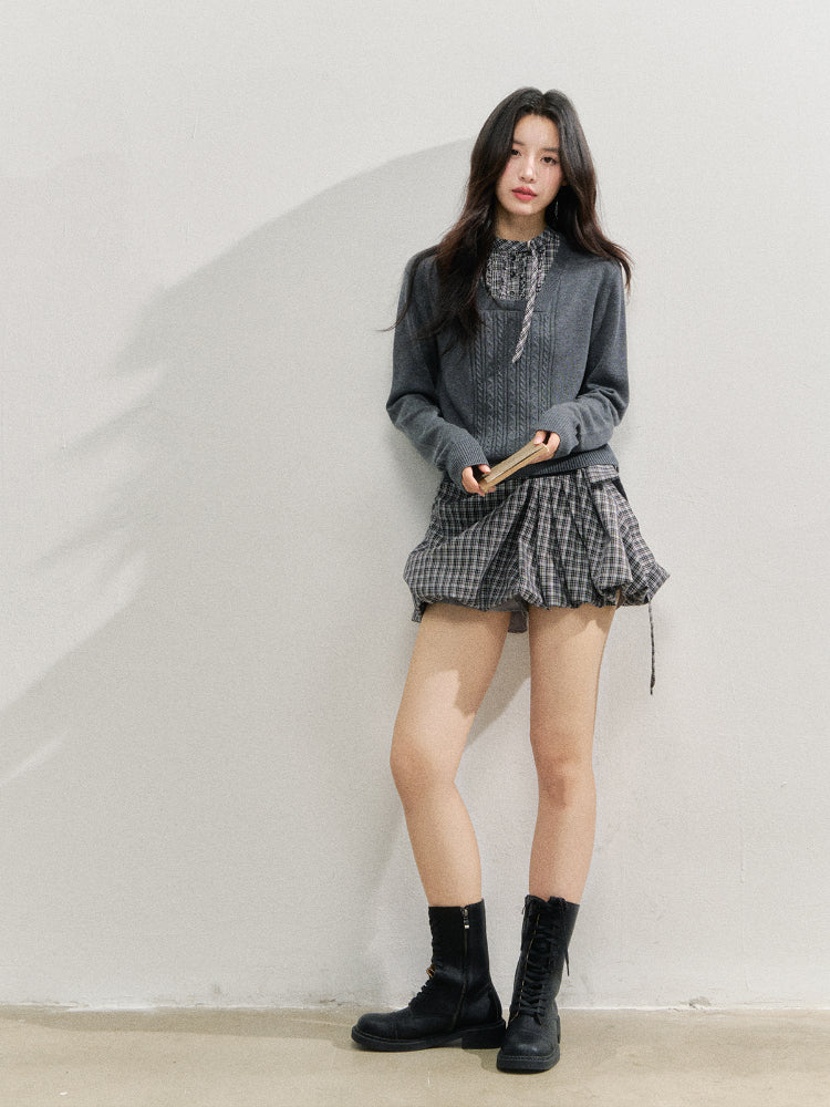 Checkered Ruched Tulip Skirt Pants