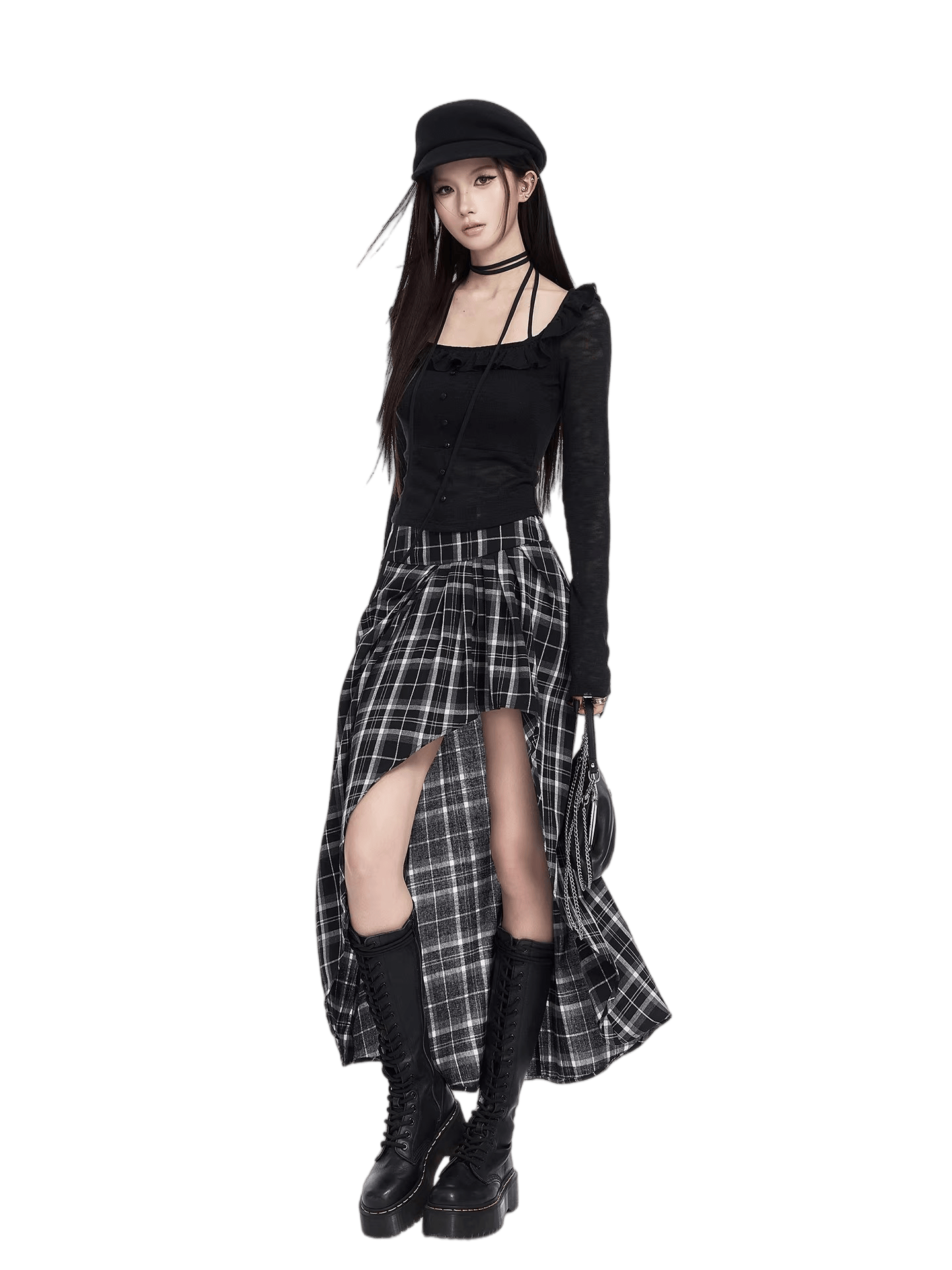 Rebel Check Asymmetric Midi Skirt