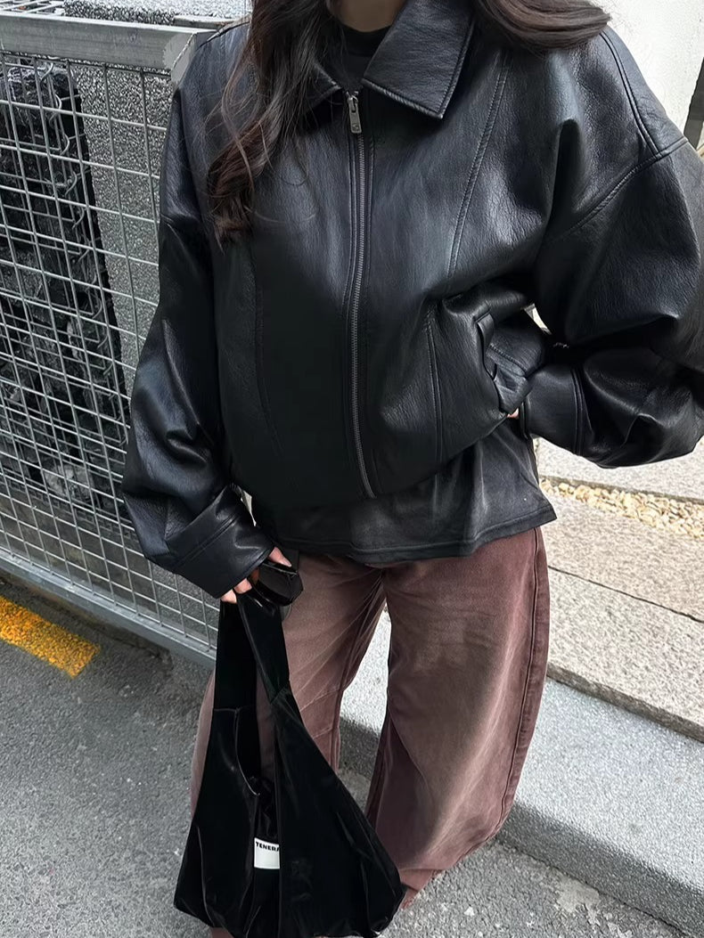 Layered Soft Leather Relaxed-Fit Jacket