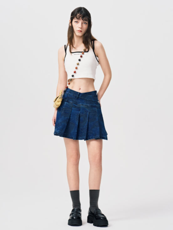 Jacquard Denim Pleated Skirt