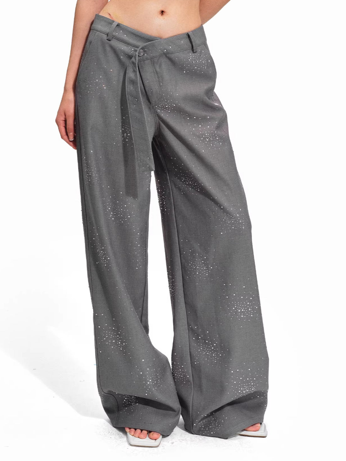 Embellished Low-Rise Wide-Leg Tailored Trousers