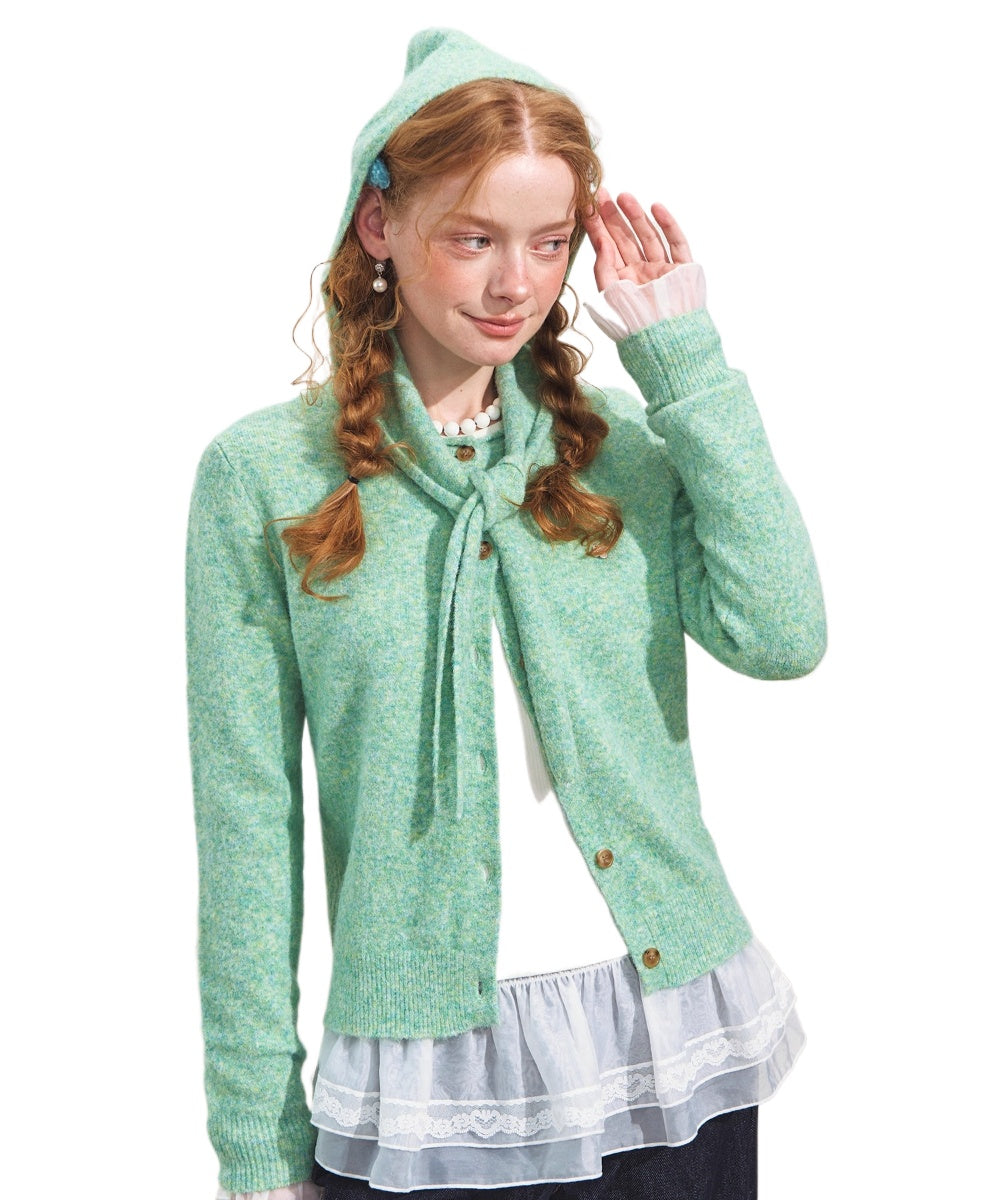 Hooded Shawl-Collar Knit Cardigan