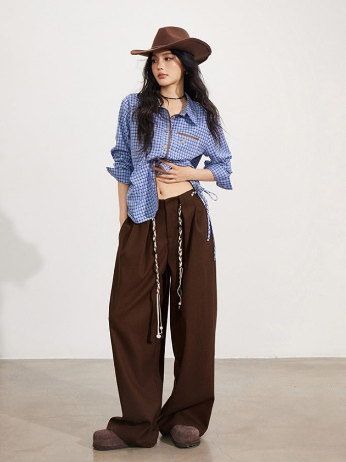 Wool-Blend Belted Wide-Leg Pants