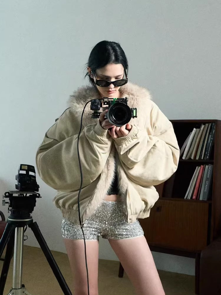 Faux Fur–Trimmed Aviator Parka Jacket