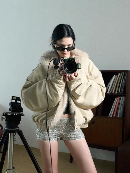 Faux Fur–Trimmed Aviator Parka Jacket