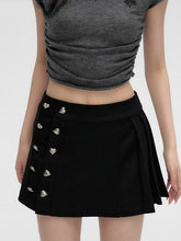 Black Heart-Shaped Button Mini Skirt - CHINASQUAD