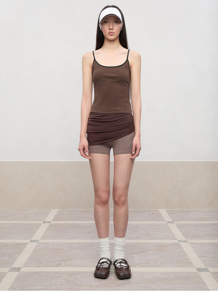 Color-Blocked and Pleated Low-Waist Shorts