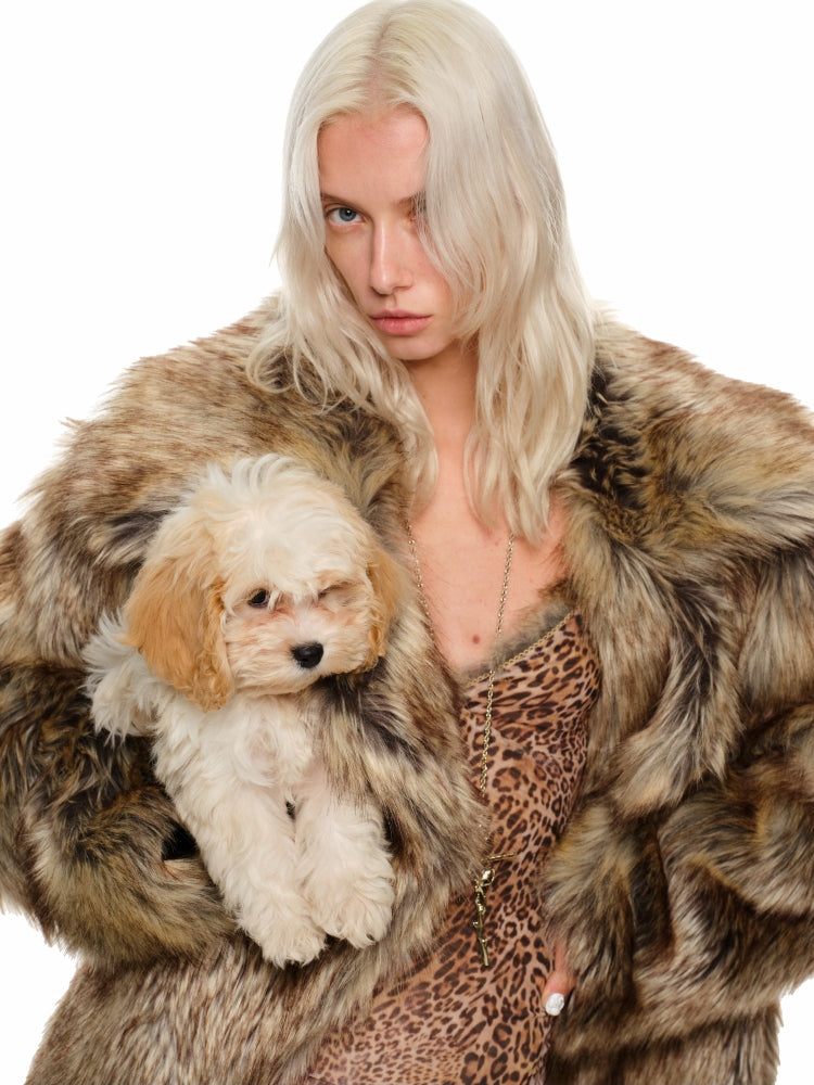 Faux Wolf Fur Coat