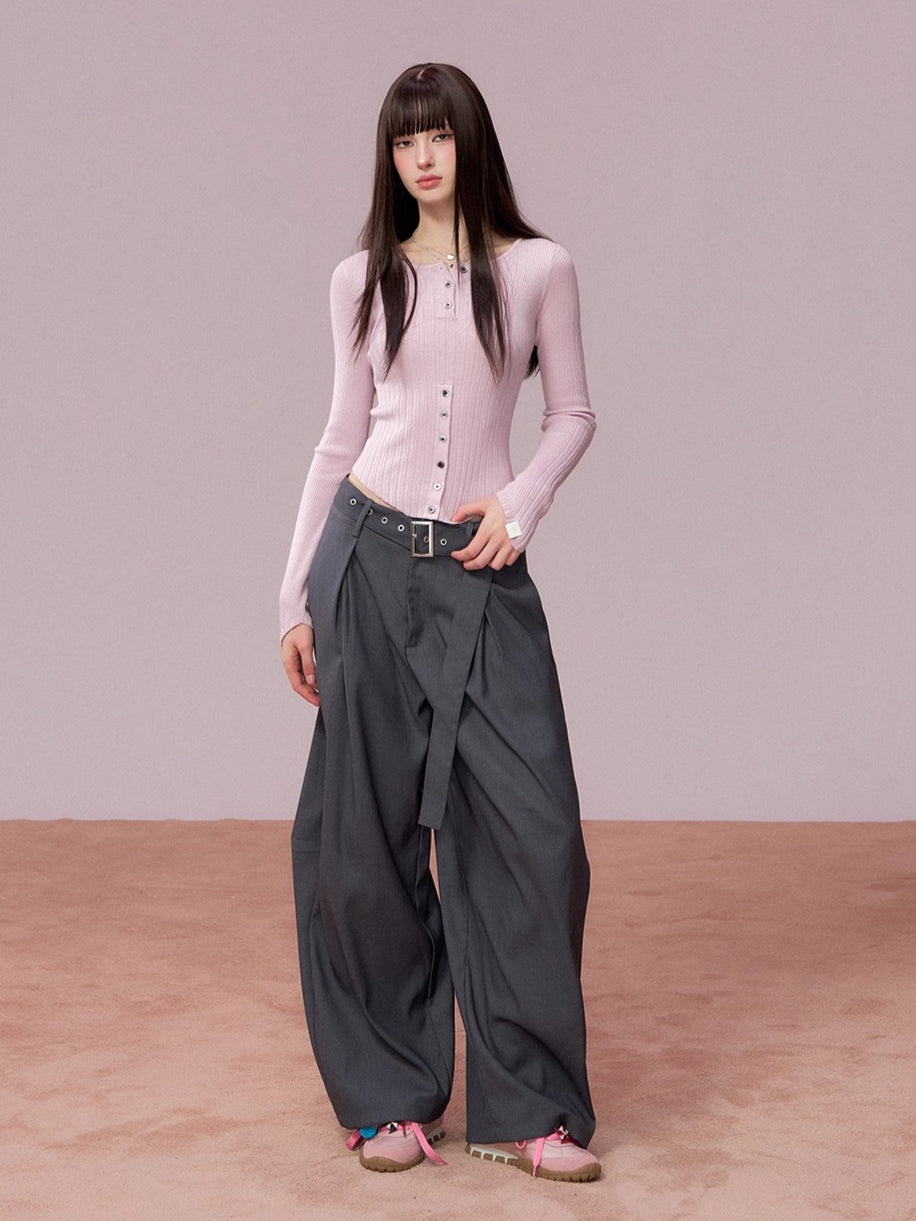Tailored Drape Wide-Leg Suit Trousers