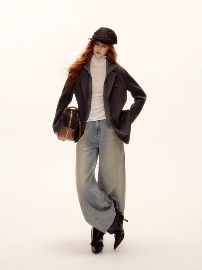 Grey Layered Wool-Blend Hoodie Blazer