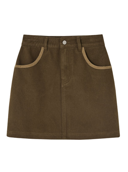 Brown Corduroy Splicing Skirt