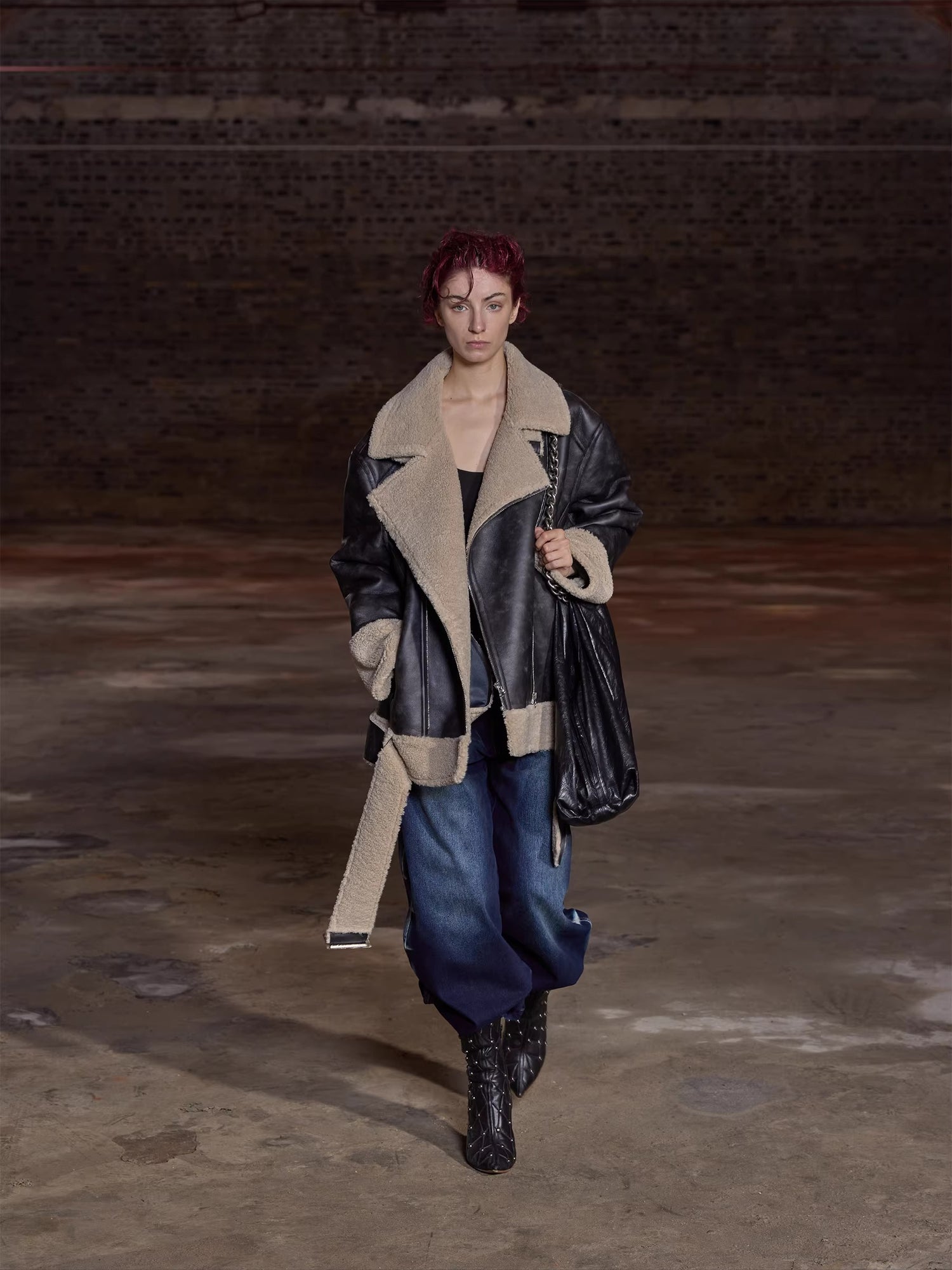 Reversible Faux Shearling Leather Jacket