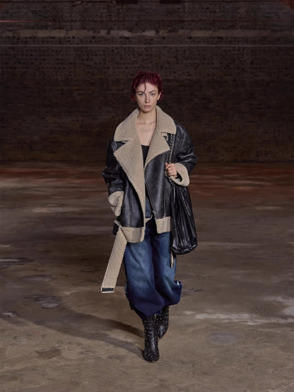 Reversible Faux Shearling Leather Jacket