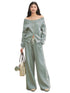 Off-Shoulder Zip-up Sweatshirt & Pants Set - CHINASQUAD