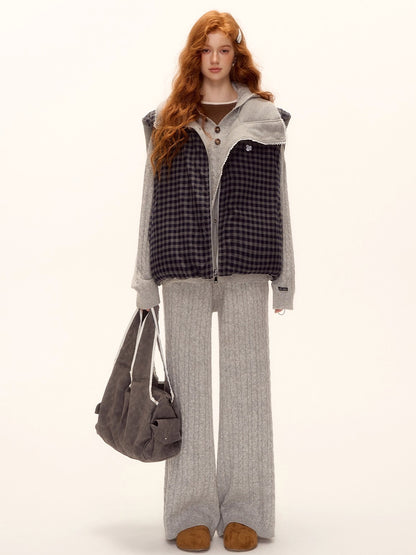 Reversible Plaid Lace-Trim Padded Vest