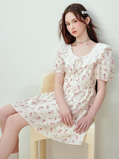 White Floral Doll Collar A-line Dress