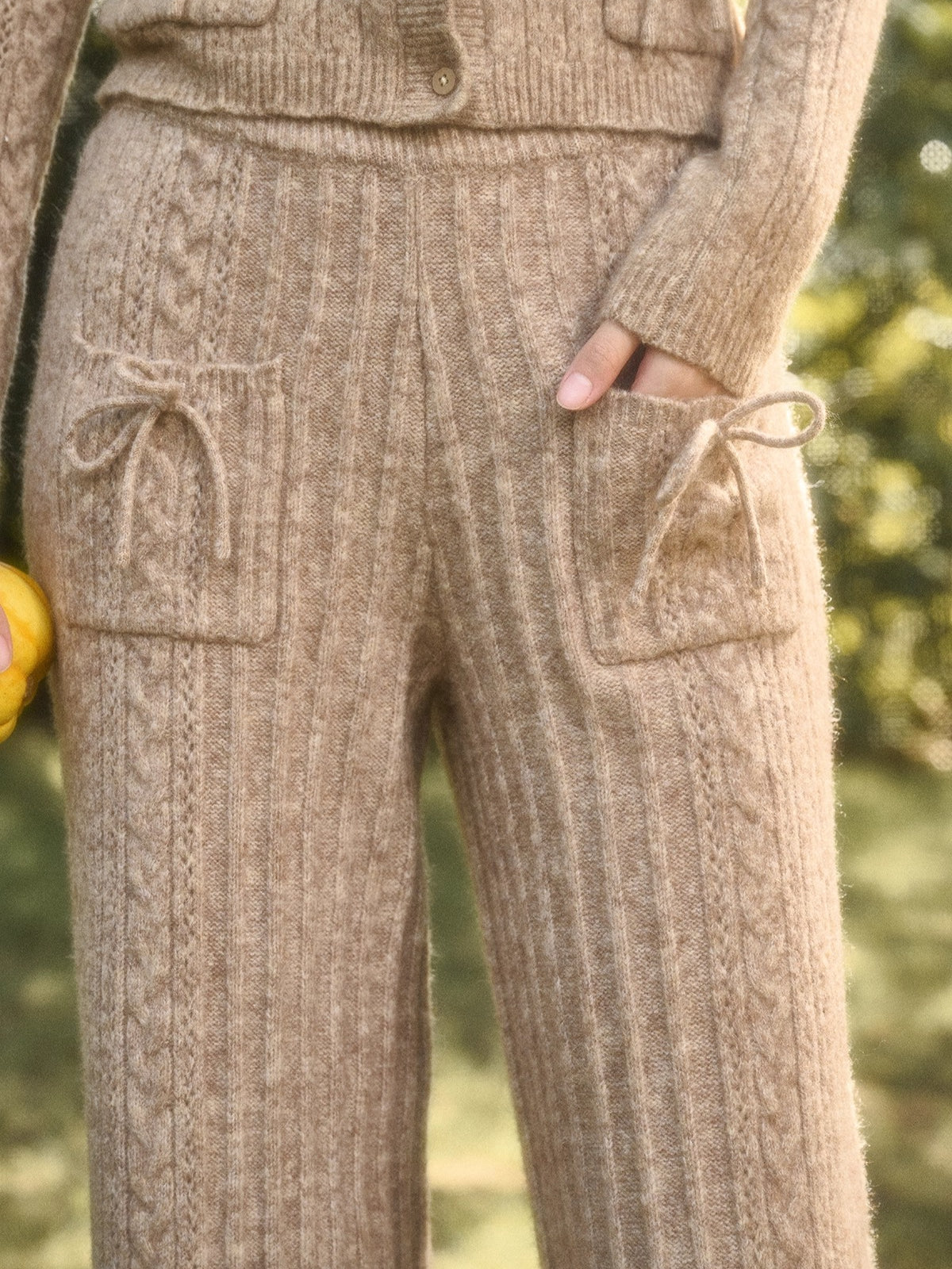 Velvet Bunny Wool Cloud Off-Shoulder Knit Cardigan &amp; Wide-Leg Pants Set