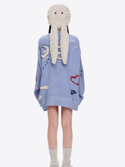 Graffiti Knit V-Neck Cardigan