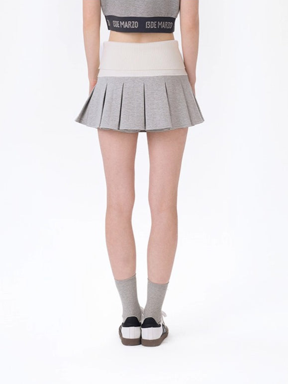 Knit Foldover Pleated Mini Skirt
