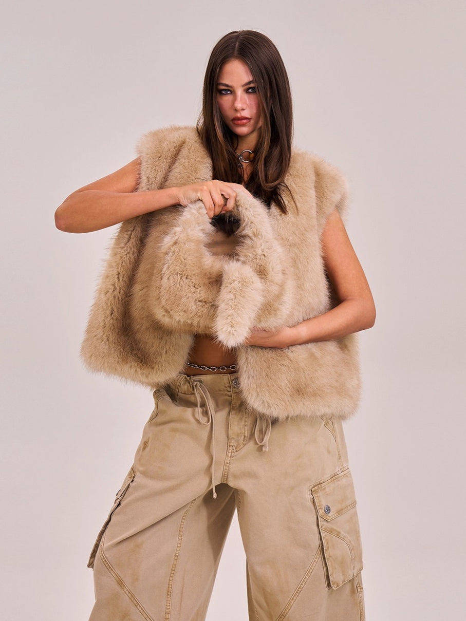 Cross Relic Faux Fur Stone Bag