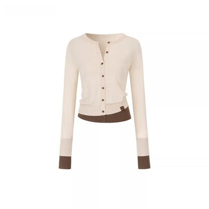 Patchwork Fitted Wool Knit Cardigan