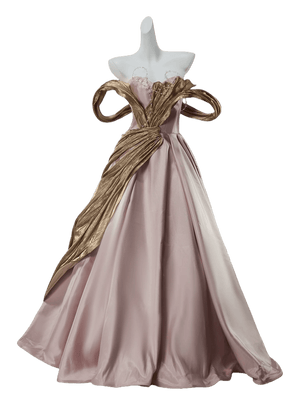 Stunning Elegance Off-Shoulder Gown with Golden Draping