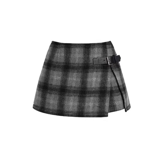 Plaid Wool-Blend A-Line Skirt