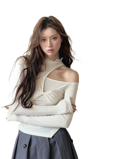 Cut-Out Tencel Long Sleeve T-shirt