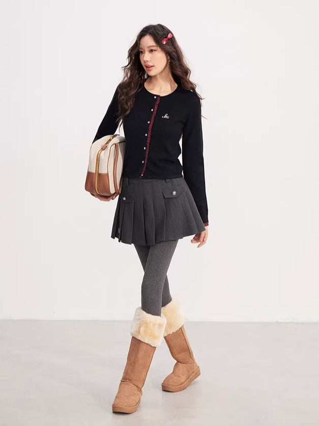 Lace-Trim Patchwork Knit Crewneck