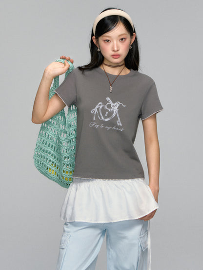 Key Print Contrast-Edge T-shirt