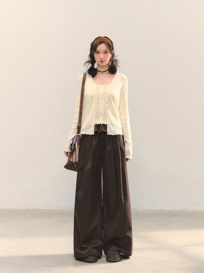 Turned-over Waist Straight-leg Casual Pants