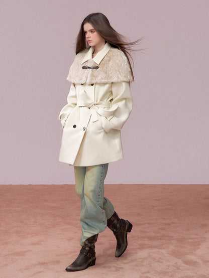 Faux-Fur Cape-Style Wool Coat