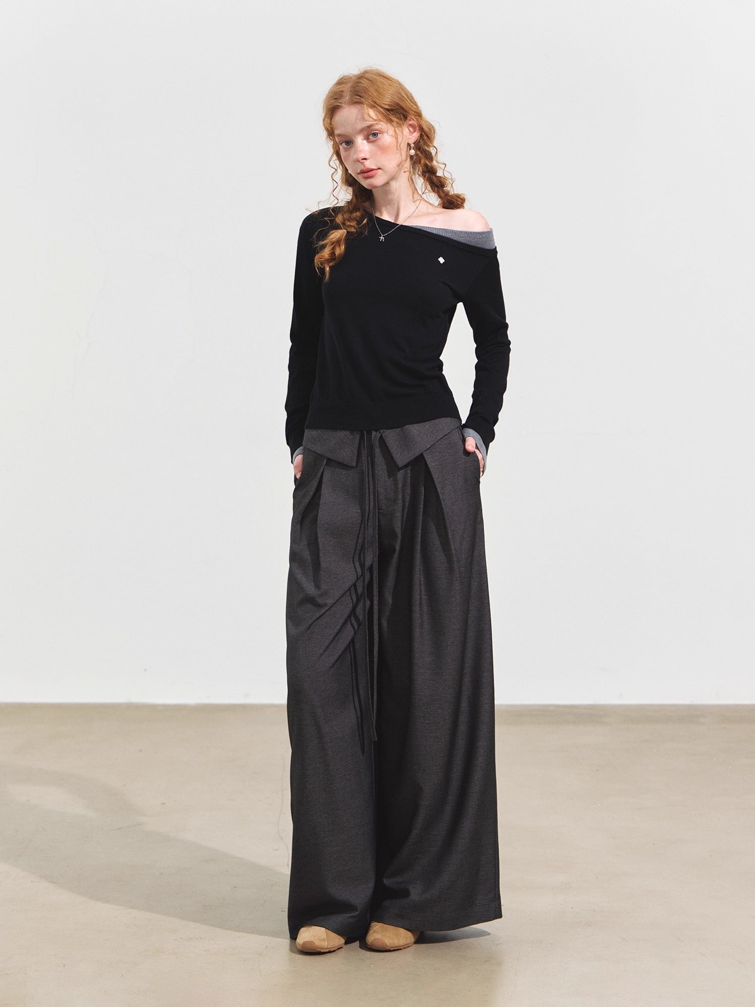 Contrast Asymmetric Layered-Look Sweater