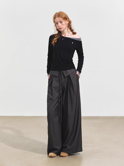 Contrast Asymmetric Layered-Look Sweater