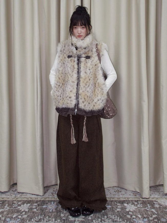 Leopard Pocket Pleated Wide-Leg Pants