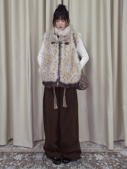 Leopard Pocket Pleated Wide-Leg Pants