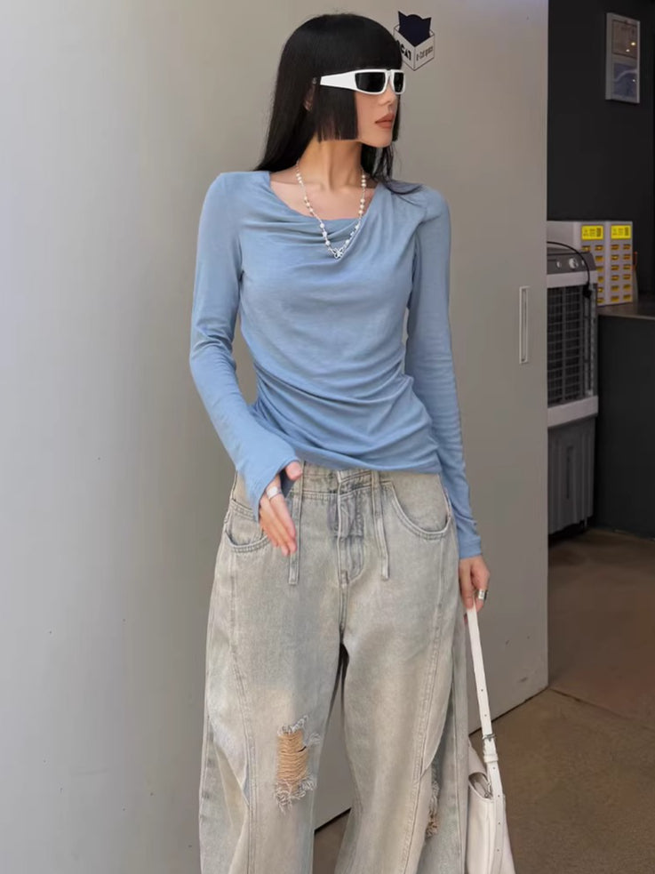 Washed Wide-Leg Denim Pants
