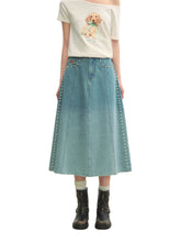 Beaded Washed Gradient Denim Skirt - CHINASQUAD